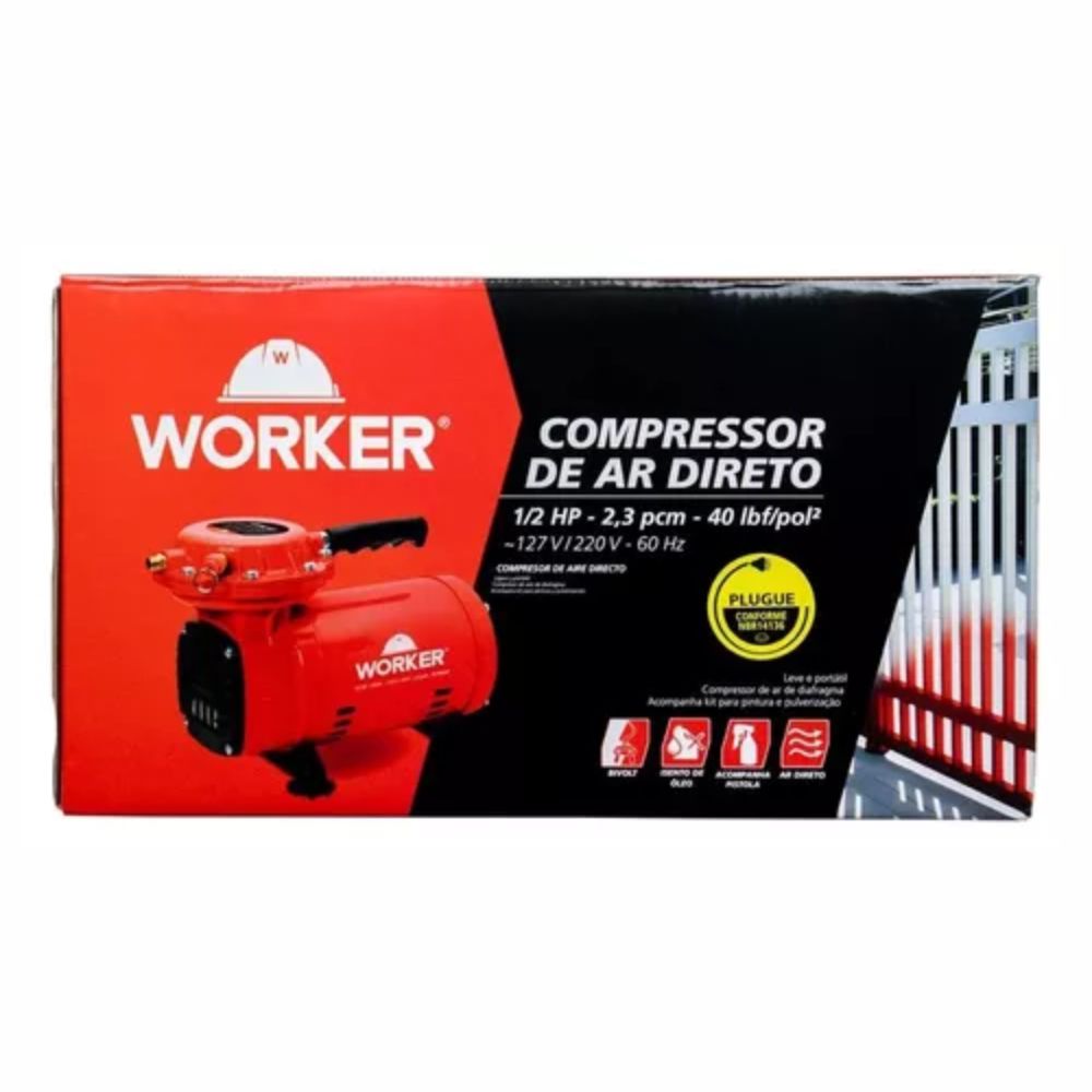Compressor de Ar Direto 2.8 Bar 1/3 HP Bivolt 371629 Worker