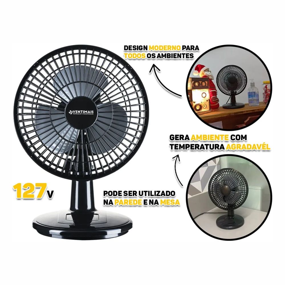 Ventilador Mini Turbo 20cm Preto/Prata 127V Ventimais 70056