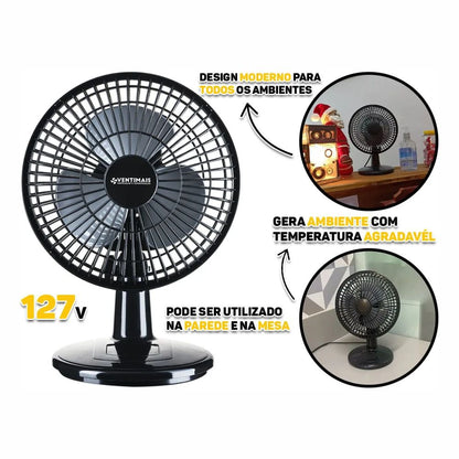 Ventilador Mini Turbo 20cm Preto/Prata 127V Ventimais 70056