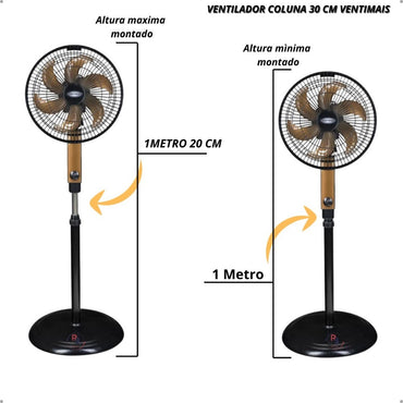Ventilador Pedestal Coluna Pé Osc 30cm Turbo 127v Ventimais