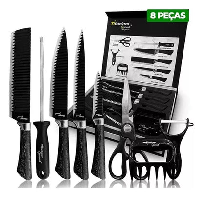 Kit Facas Premium com 8 Peças para Churrasco Titanium 06887