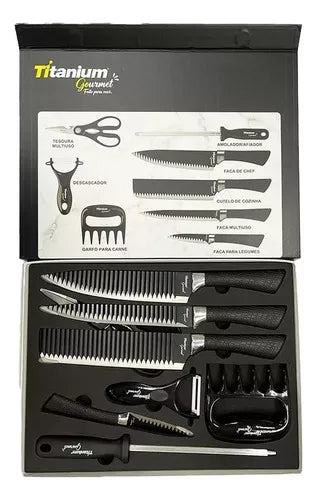 Kit Facas Premium com 8 Peças para Churrasco Titanium 06887
