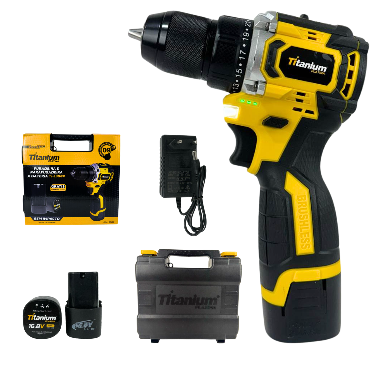 PARAFUSADEIRA FURADEIRA IMPACTO BRUSHLES 1300MAH TITANIUM