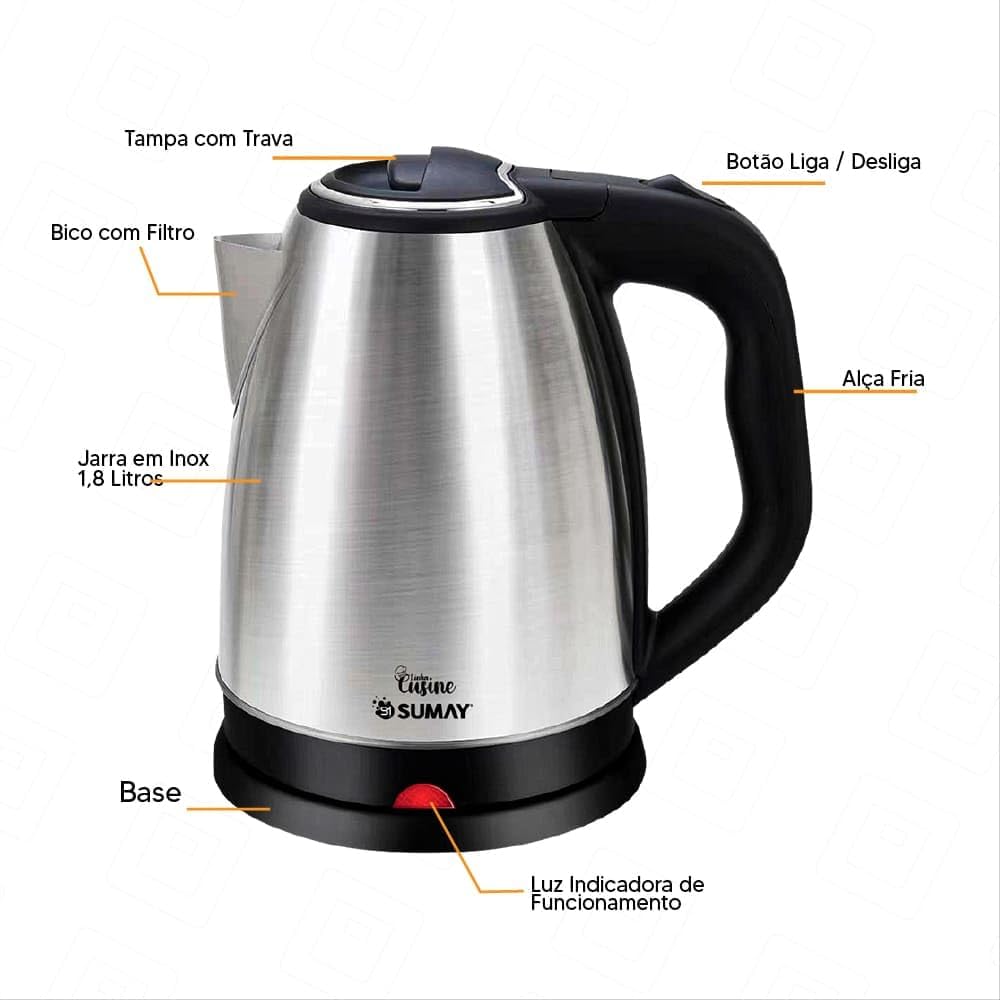 Chaleira Elétrica Inox 1,8 Litros - 220V - SM-CH220PR Sumay
