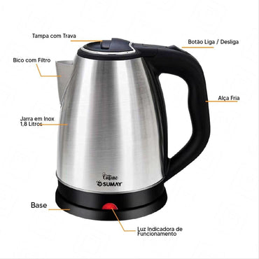 Chaleira Elétrica Inox 1,8 Litros - 220V - SM-CH220PR Sumay