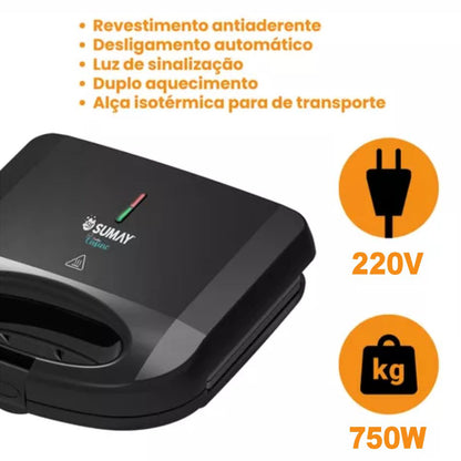 Sanduicheira Super Grill Elétrica Antiaderente Sumay 220v