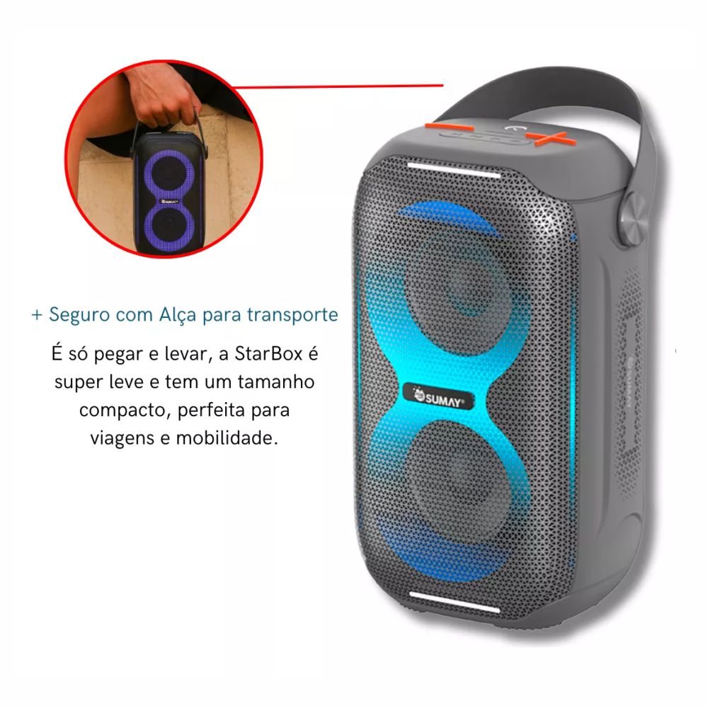 Caixa De Som Portátil Sumay Starbox SM-CSP1312C Cinza