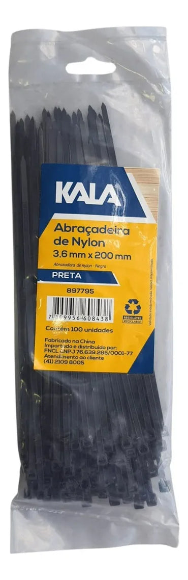 Abracadeiras de Nylon 200mm X 3.6mm - 100 Unidades - Kala