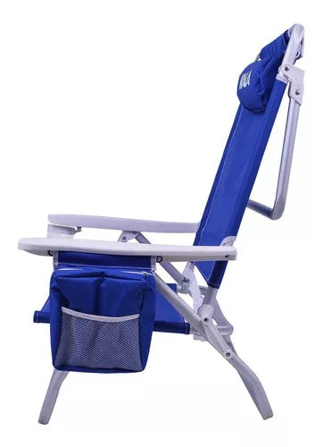 Cadeira De Praia Reclinável Com Bolsa Térmica Azul Até 136kg