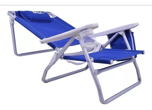 Cadeira De Praia Reclinável Com Bolsa Térmica Azul Até 136kg