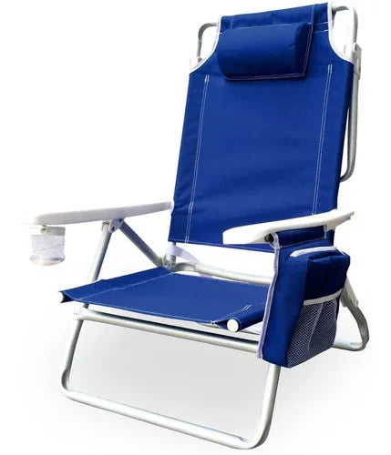 Cadeira De Praia Reclinável Com Bolsa Térmica Azul Até 136kg