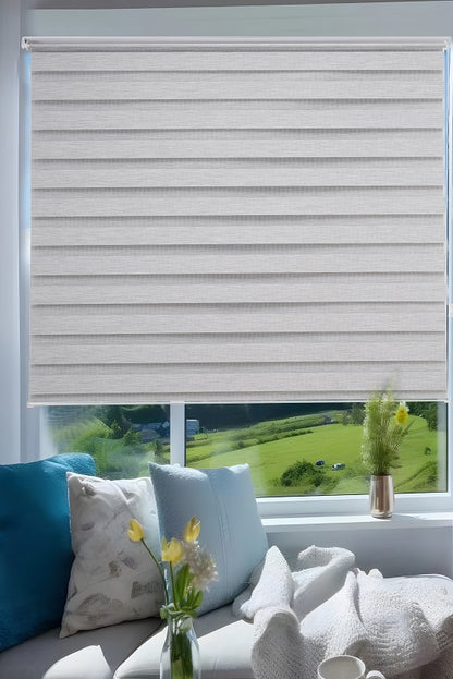 Persiana Janela Rolo Zebra TDuplo 140X160 Cinza Linho Evolux
