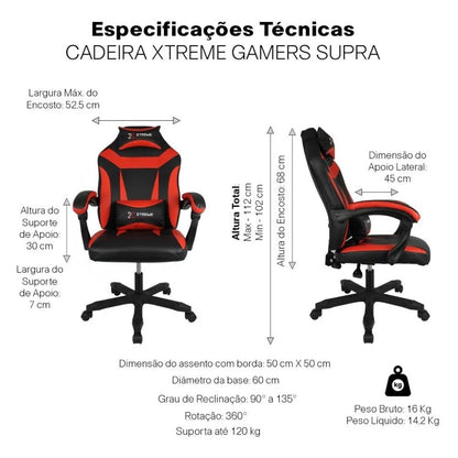 Cadeira Xtreme Gamers Ergonômica 130º Escritório Reclinável