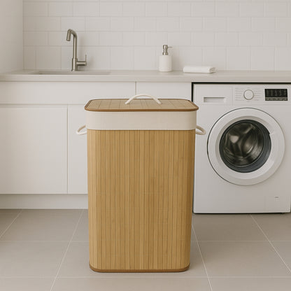 Cesto De Roupa Bambu 65L Evolux N2301688 Retangular C/ Tampa