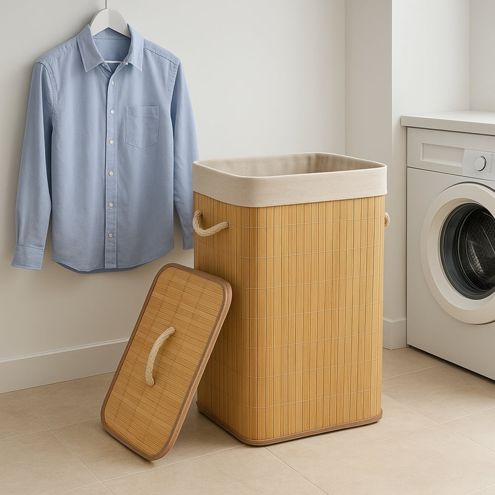 Cesto De Roupa Bambu 65L Evolux N2301688 Retangular C/ Tampa