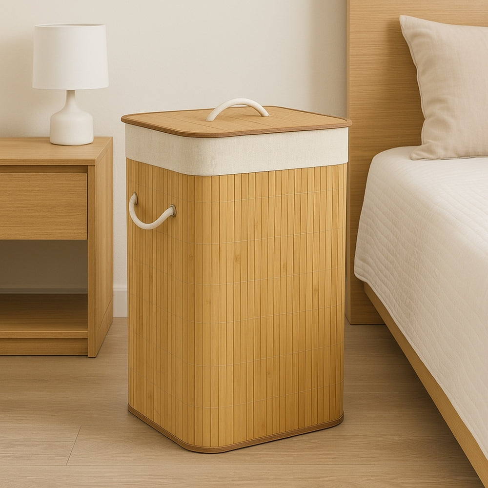 Cesto De Roupa Bambu 65L Evolux N2301688 Retangular C/ Tampa