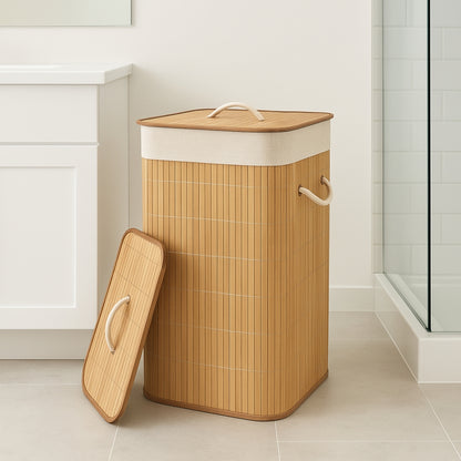 Cesto De Roupa Bambu 65L Evolux N2301688 Retangular C/ Tampa