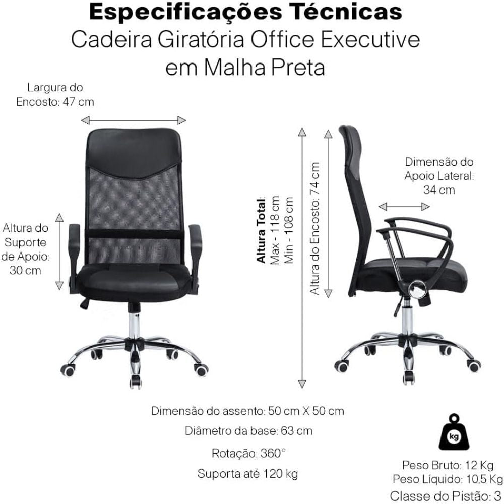 Cadeira Giratória Office Executive Em Malha Mesh Evolux