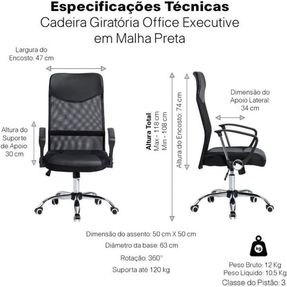 Cadeira Giratória Office Executive Em Malha Mesh Evolux