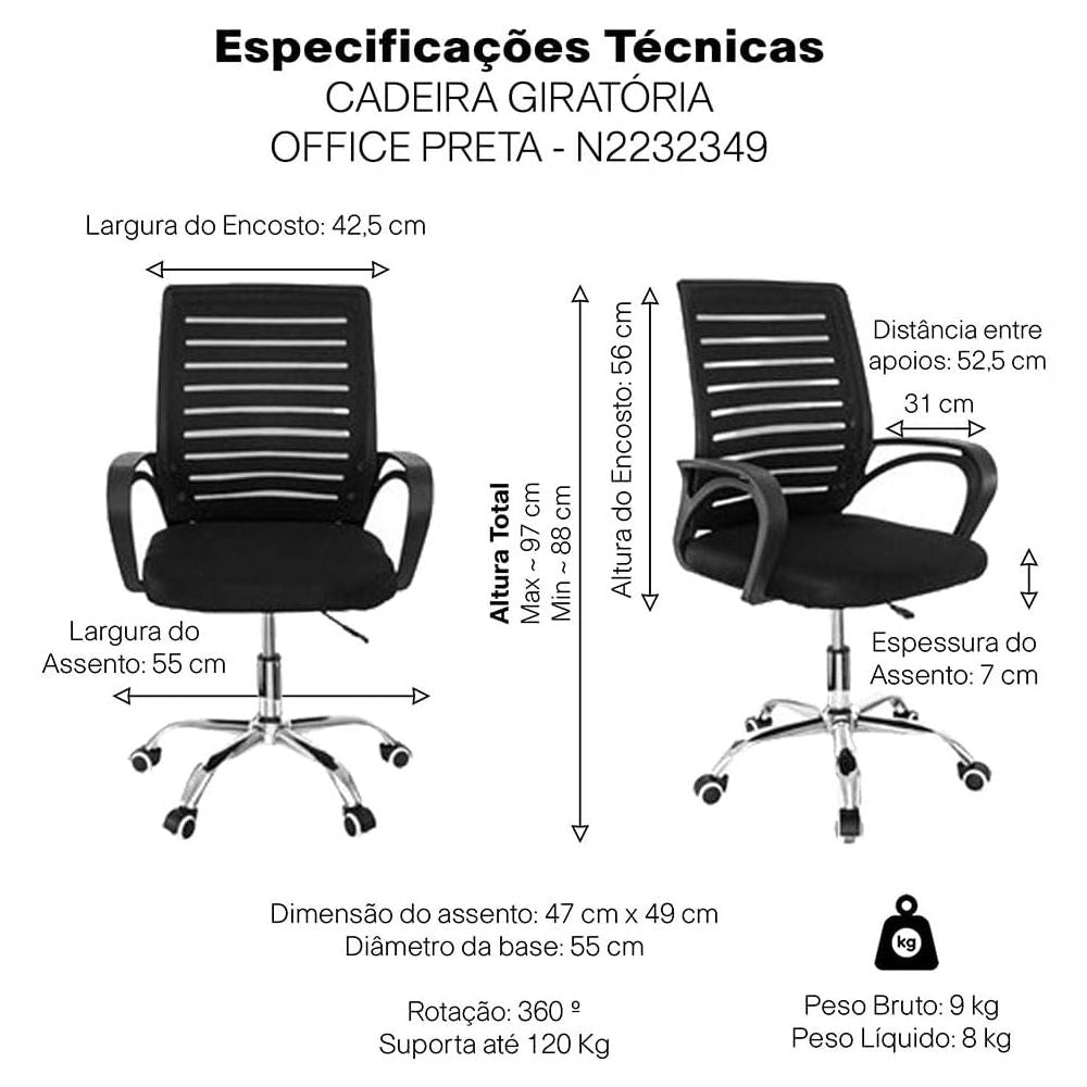 Cadeira Escritório Giratória Zebrada Mesh Evolux