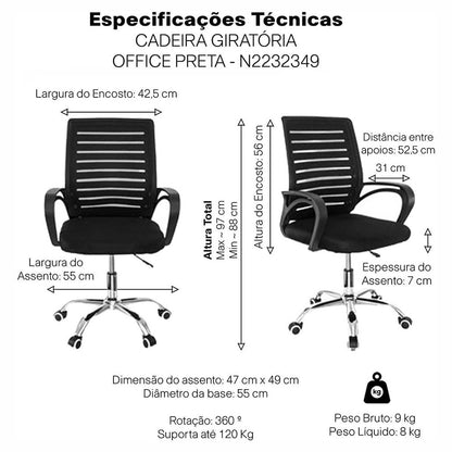 Cadeira Escritório Giratória Zebrada Mesh Evolux