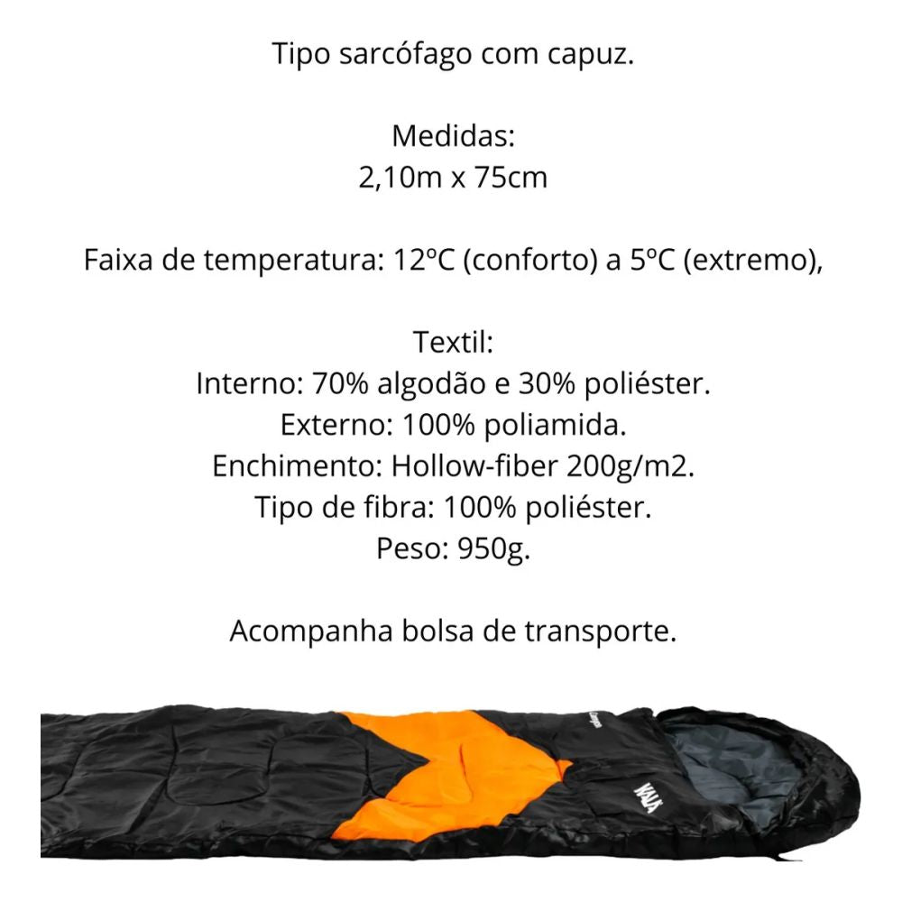 Saco De Dormir Camping Poliéster 5c A 12c Extremo Com Capuz