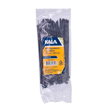 Abraçadeira Nylon Preta 4,8mm x 200mm x 100 Unidades Kala