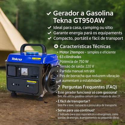 Gerador Portátil Tekna Gt950aw 750w Monofásico 220v