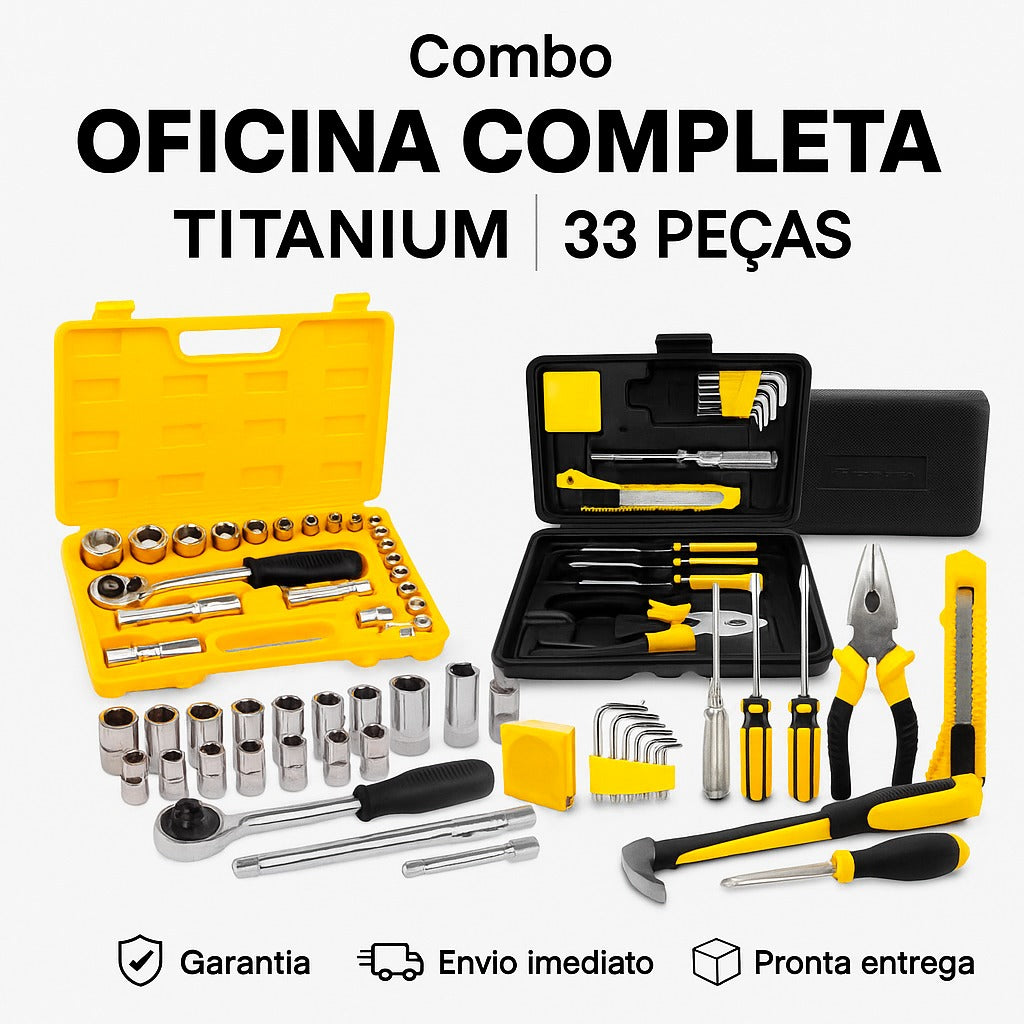 Combo Jogo Soquetes 22 Peças + Maleta Ferramentas 11 Peças