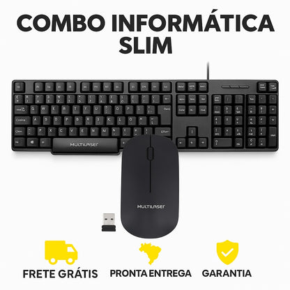 Kit 1Teclado TC213 Com Fio e 1Mouse Sem Fio MO307 Multilaser
