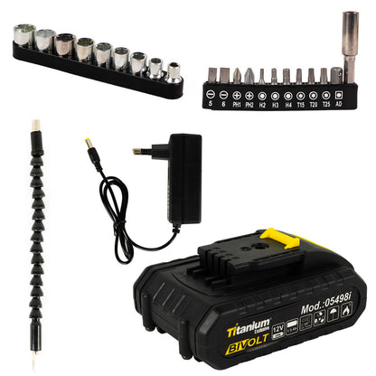 Parafusadeira Bateria 12V Impacto C/34 Peças Titanium 05784