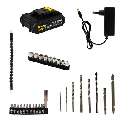 Parafusadeira Bateria 12V Impacto C/34 Peças Titanium 05784