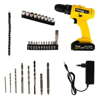 Parafusadeira Bateria 12V Impacto C/34 Peças Titanium 05784