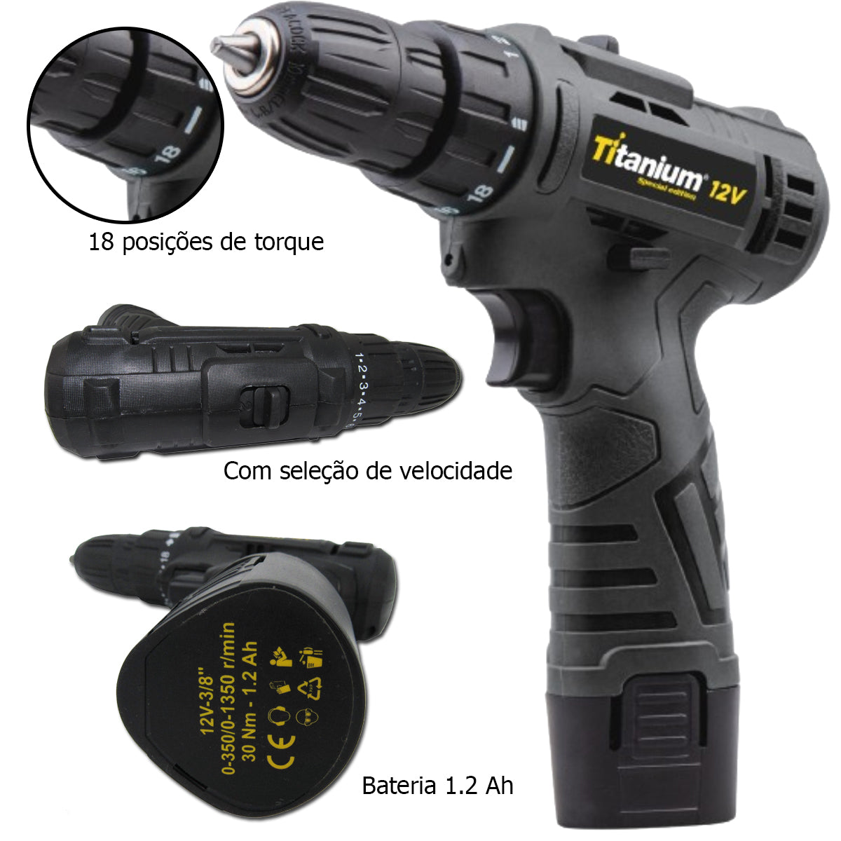 PARAFUSADEIRA SPECIAL EDITION PRETA 1,2AH 12V 06212 TITANIUM