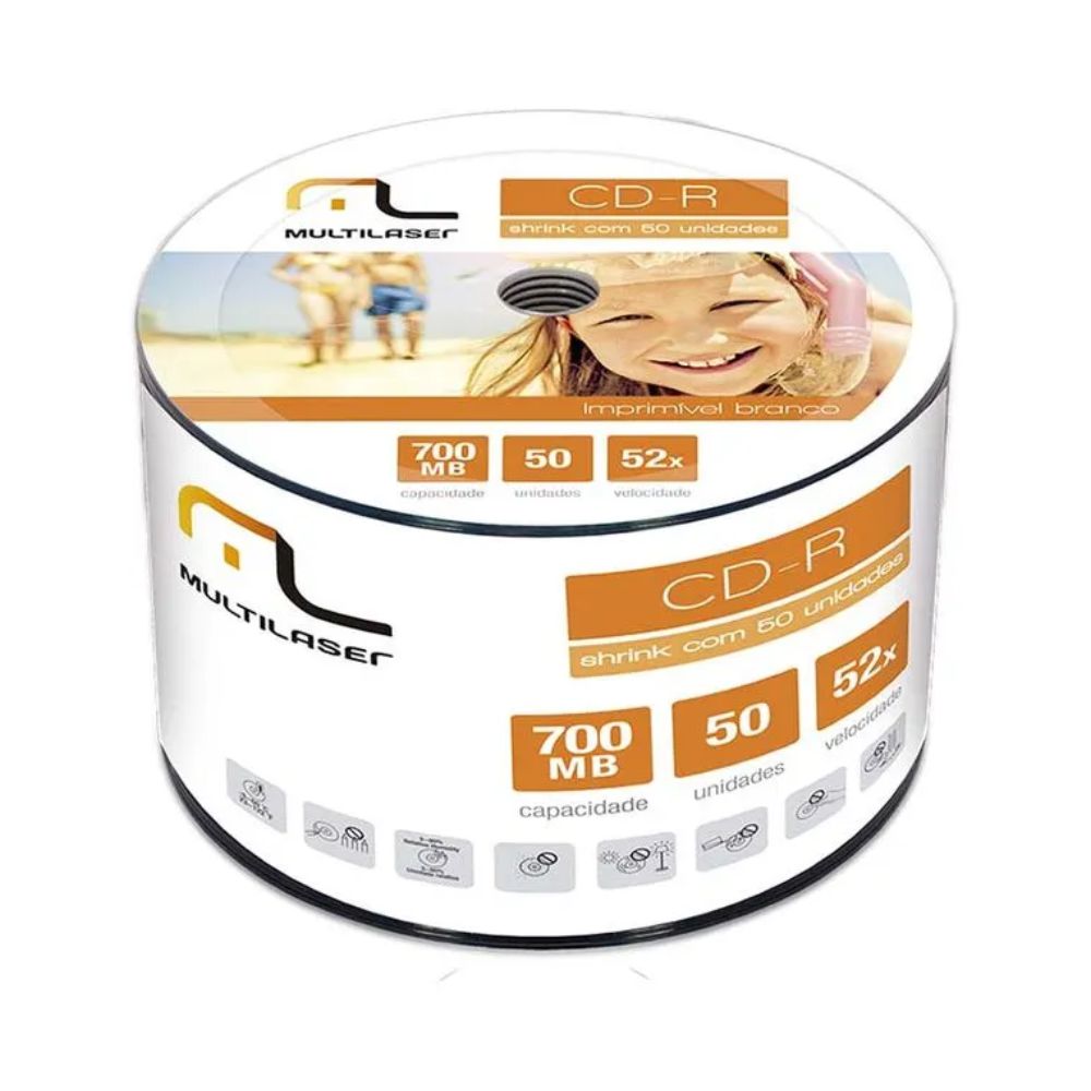 Mídia Cd-R Vel. 52X 50 Unidades Shrink Imprimível Multilaser