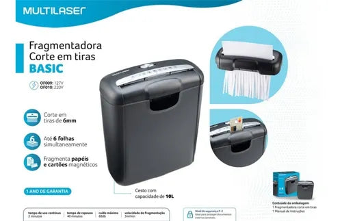 Fragmentadora Papel e Cartão Multi 6 Folhas Tiras 10L 127v