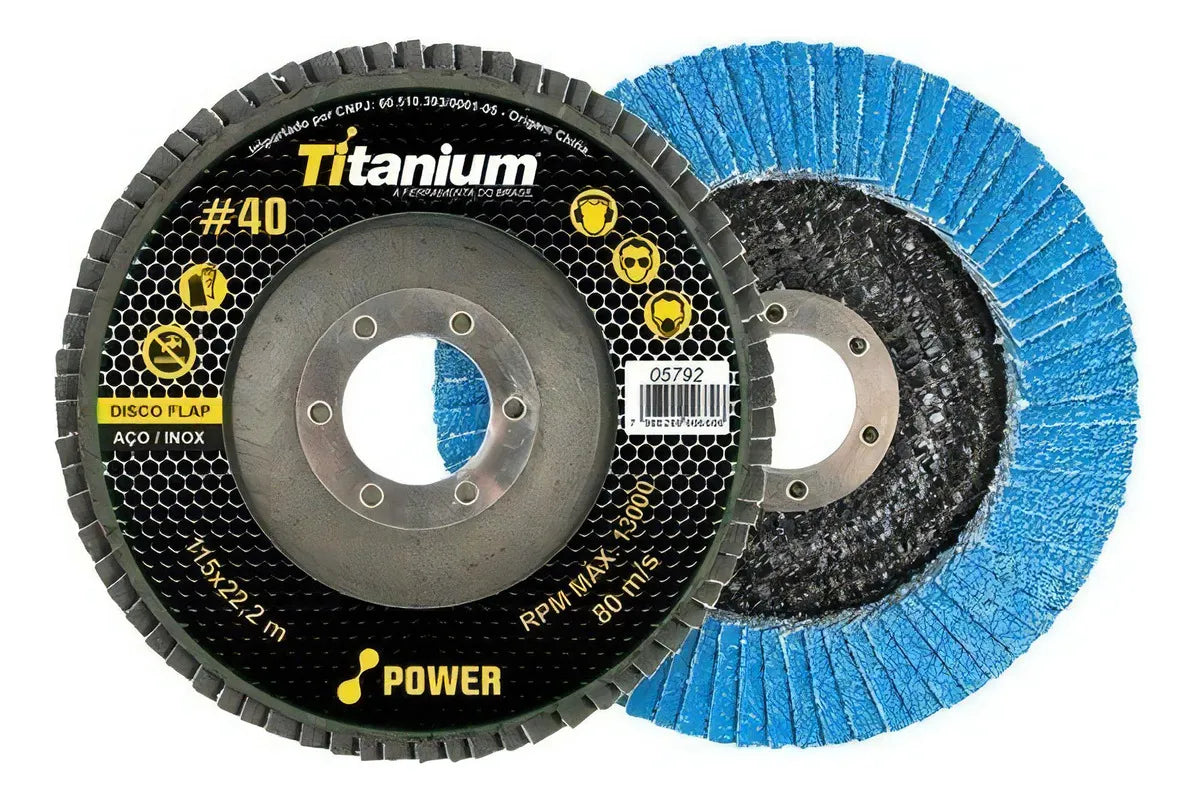 Kit com 20 Discos Flap 4 1/2x7/8 40 Graos - Titanium