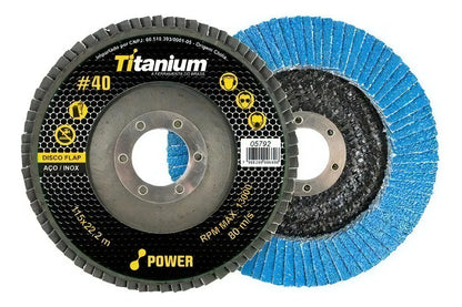 Kit com 20 Discos Flap 4 1/2x7/8 40 Graos - Titanium