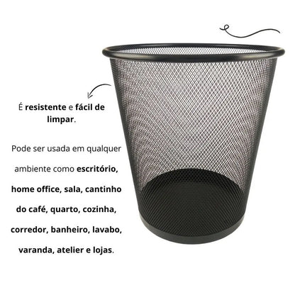 Cesto de Lixo 12,3Litros Redondo Aço Perfurado - Preto Kala