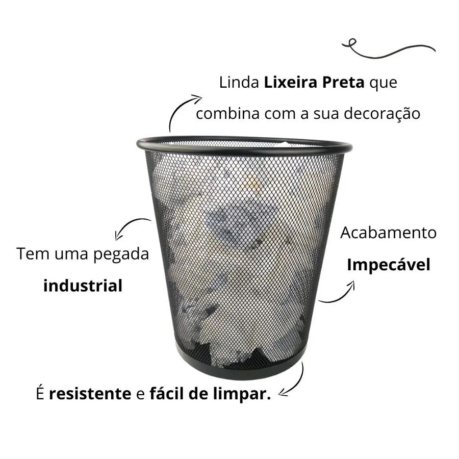 Cesto de Lixo 12,3Litros Redondo Aço Perfurado - Preto Kala