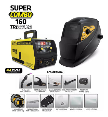 Maquina Solda Inversora Mig Sem Gás 160a Tig Mma Trisolda Cor Amarelo