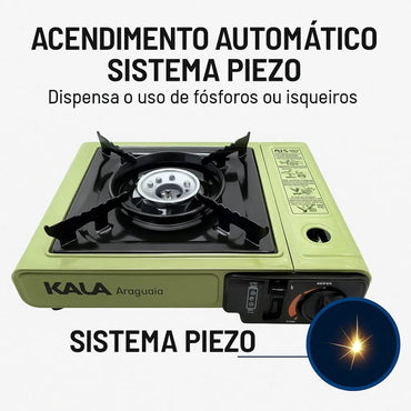 Fogareiro Gás Kala Araguaia Camping Maleta Cartucho Botijão