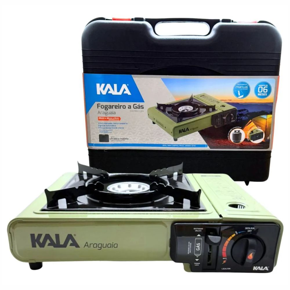 Fogareiro Gás Kala Araguaia Camping Maleta Cartucho Botijão
