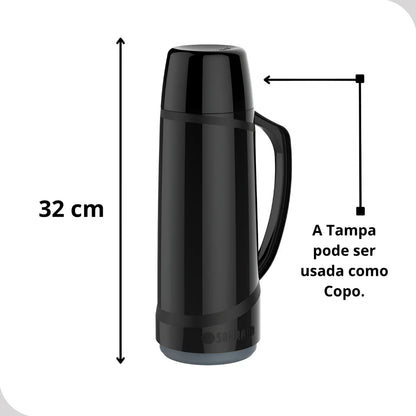 GARRAFA TERMICA CRISTAL 1L PRETA SOPRANO