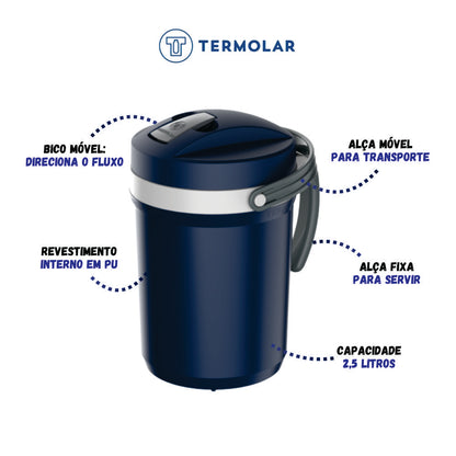 Caixa Térmica 20L + Jarra Térmica Fliptop 2,5L Azul Tech Termolar