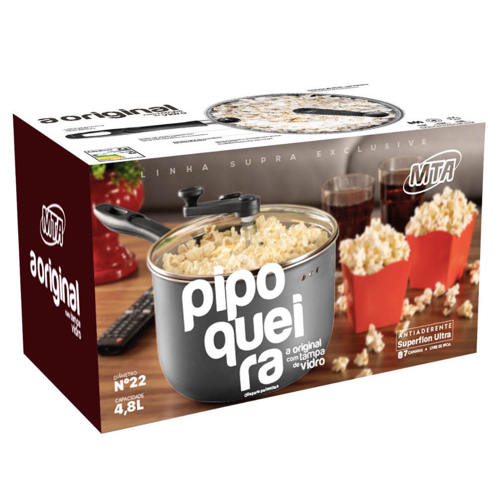 Pipoqueira MTA Antiaderente SuperFlon Ultra 22cm 4,8L Grafite