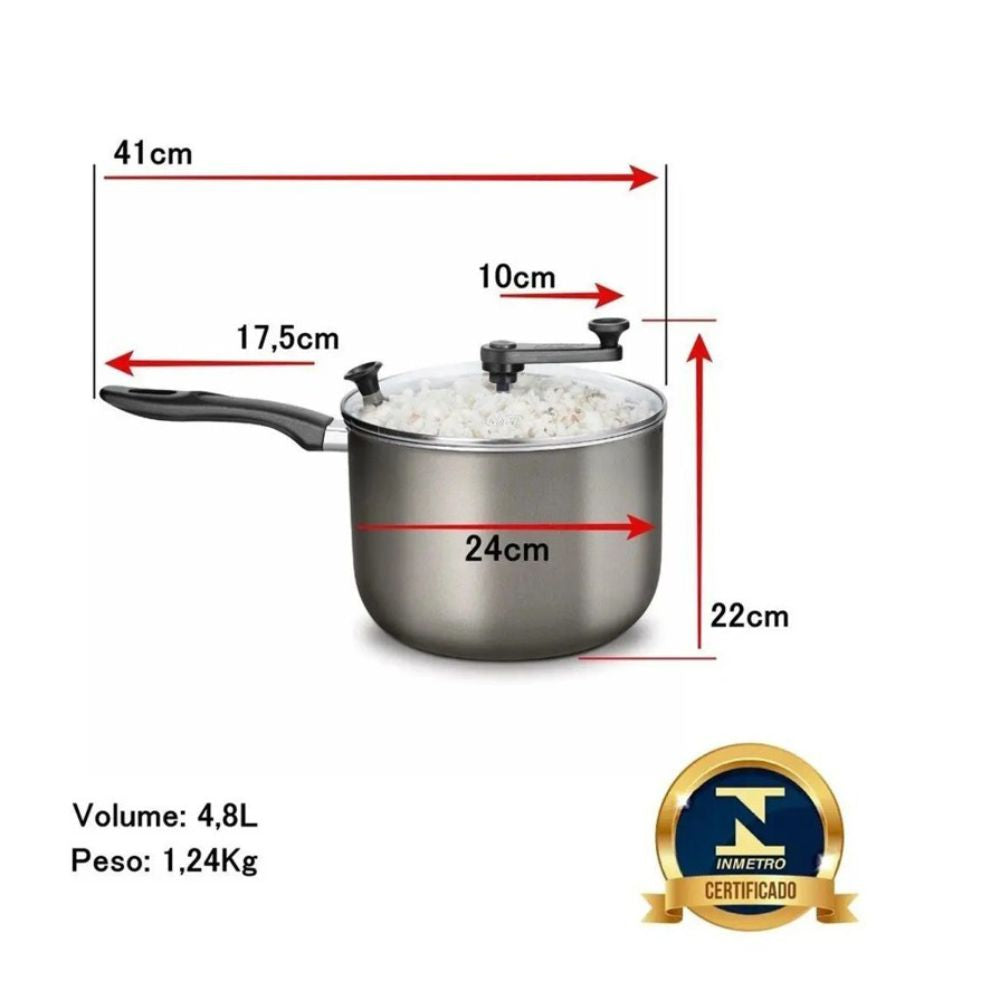 Pipoqueira MTA Antiaderente SuperFlon Ultra 22cm 4,8L Grafite