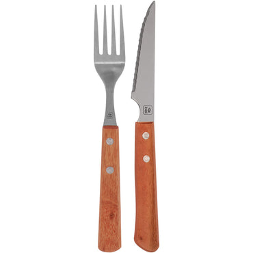 Jogo De Talheres Para Churrasco Inox C/ Cabo De Madeira 8pçs