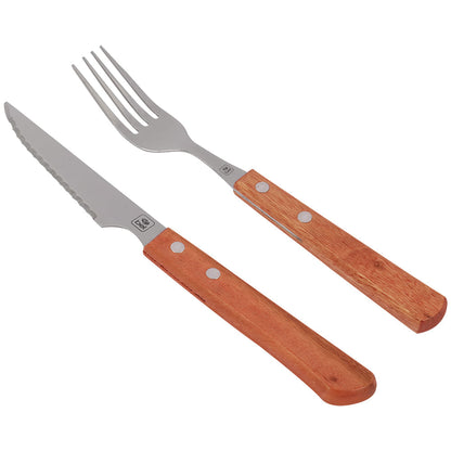 Jogo De Talheres Para Churrasco Inox C/ Cabo De Madeira 8pçs