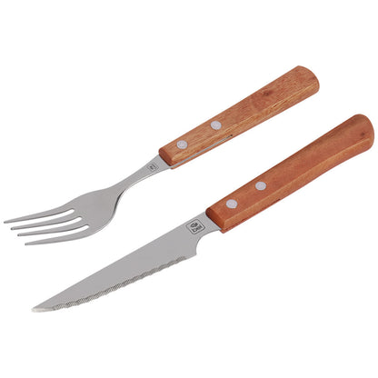 Jogo De Talheres Para Churrasco Inox C/ Cabo De Madeira 8pçs
